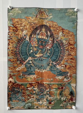 古玩杂项旧藏唐卡刺绣大威德金刚挂画装饰画客厅书房茶室挂画