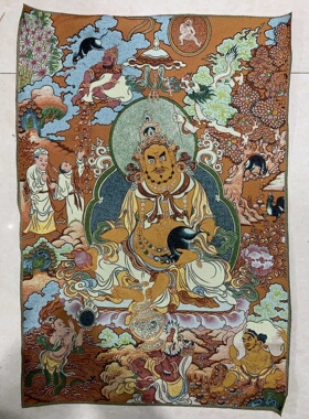 古玩杂项旧藏唐卡黄财神挂画装饰画客厅书房茶室挂画