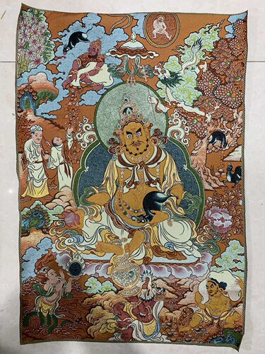古玩杂项旧藏唐卡黄财神挂画装饰画客厅书房茶室挂画