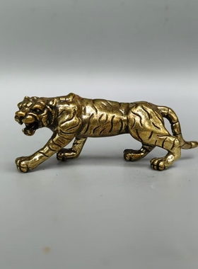古玩收藏复古合金铜实心桌面老虎摆件复古生肖虎虎生威茶宠