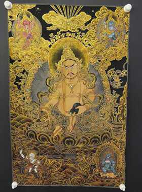 古玩杂项旧藏唐卡刺绣黄财神挂画装饰画客厅书房茶室挂画