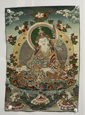 古玩杂项旧藏唐卡刺绣莲花生大师挂画装饰画客厅书房茶室挂画