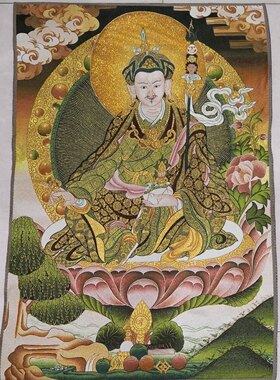 古玩杂项旧藏刺绣莲花生大士挂画装饰画客厅书房茶室挂画