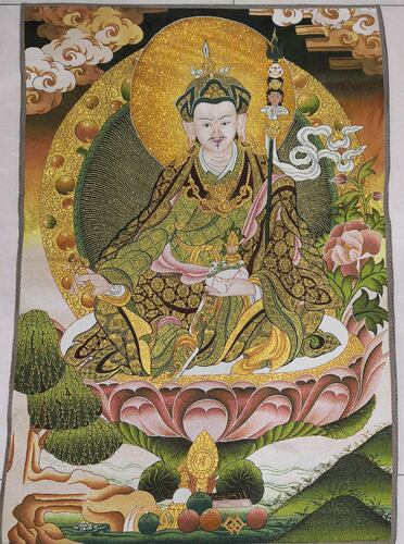 古玩杂项旧藏刺绣莲花生大士挂画装饰画客厅书房茶室挂画