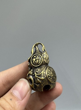 黄铜镂空葫芦做旧铃铛汽车钥匙扣挂件福字葫芦铃铛吊坠小铜器
