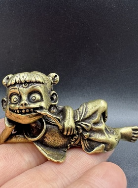 黄铜哪吒魔童降世小汽车钥匙扣挂件男款个性创意书包吊坠礼物