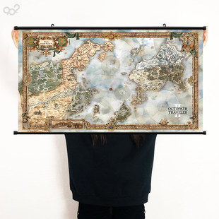 八方旅人2游戏海报装饰画 歧路旅人2地图布质防水卷轴画墙画壁画