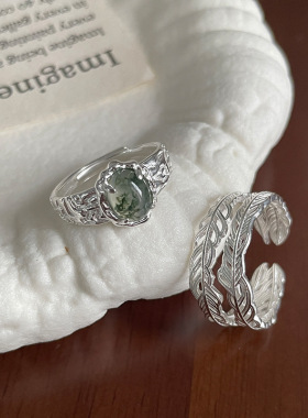 天然水草玛瑙纯银戒指不撞款小众