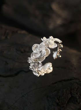 花团锦簇纯银戒指开口调节通勤