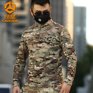 昂垦冬季 外套 户外战术迷彩风抓绒衣男立领拉链防风保暖德绒长袖