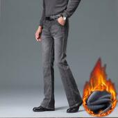 男高腰牛仔长裤 弹力加绒加厚保暖裤 宽松喇叭牛仔长裤 24冬新款 男裤