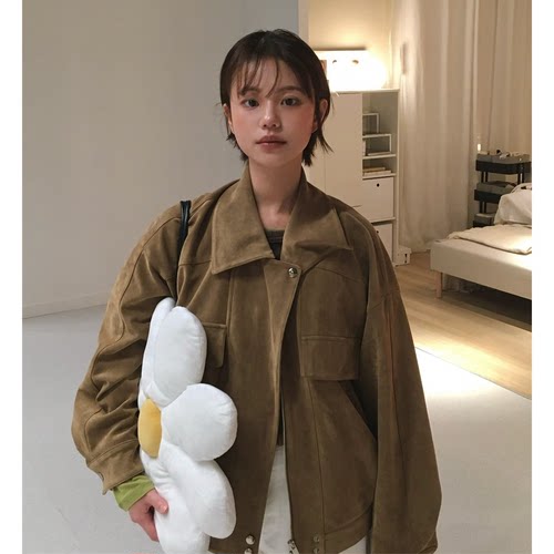 现！on*n美拉德棕色麂皮夹克26秋季新款韩国设计师复古翻领外套女