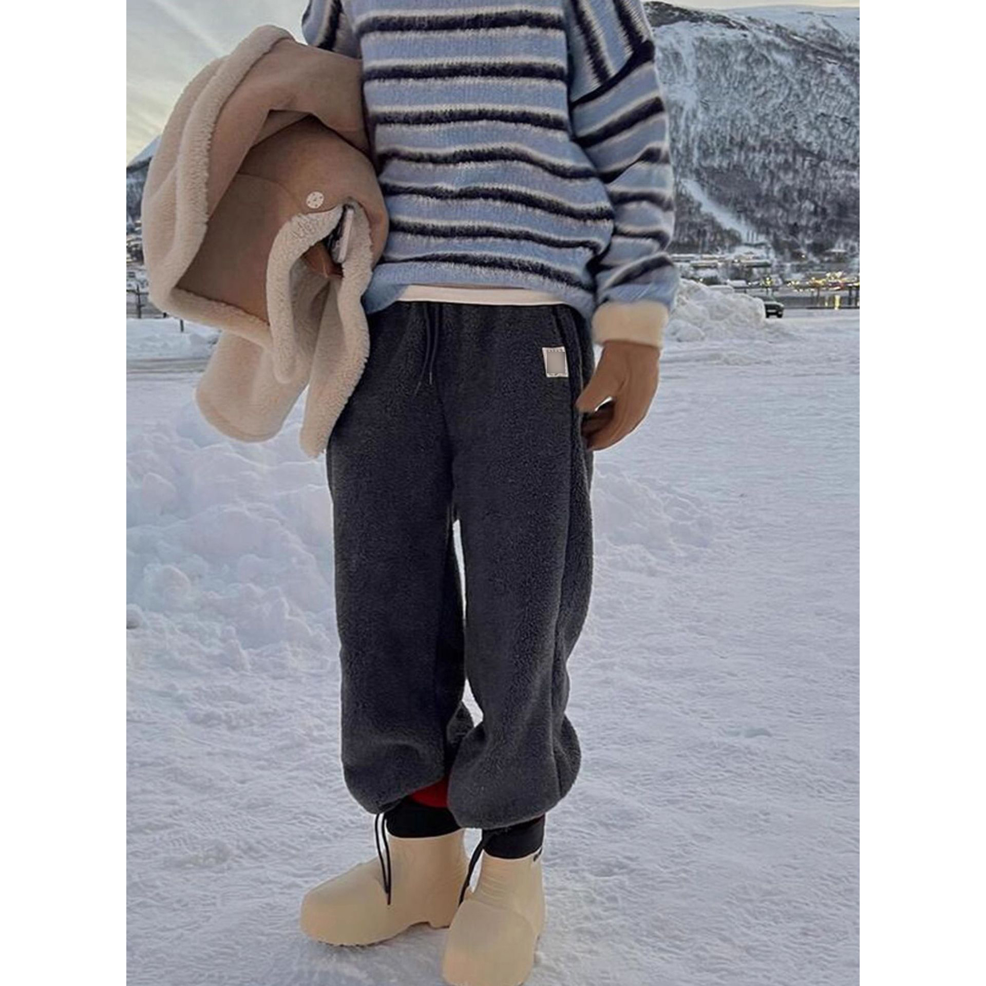 现货！摇粒绒休闲卫裤女韩国25冬季新款宽松休闲松紧腰束脚长裤子