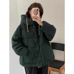 秒发 鸭绒羽绒服外套 韩国鸡蛋EGG纯色面包服连帽立领单排扣短款