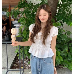 OUNCE泡泡袖衬衫东大门夏季新款韩系甜美温柔收腰褶皱小衫上衣女