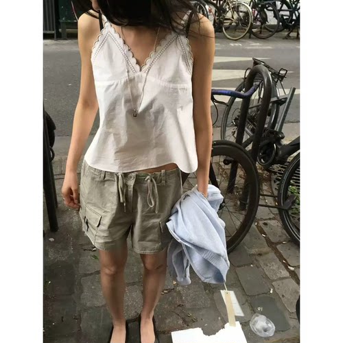 现货！呼吸家韩系V领显瘦无袖上衣东大门夏季新款刺绣吊带背心女