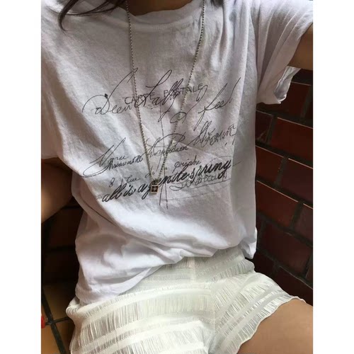 呼吸家berathe潦草字母印花T恤韩国26夏季新款显瘦圆领短袖上衣女