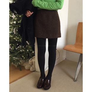 秒发 百搭单品羊毛半身裙韩国2025秋冬优雅复古咖色高腰A字短裙