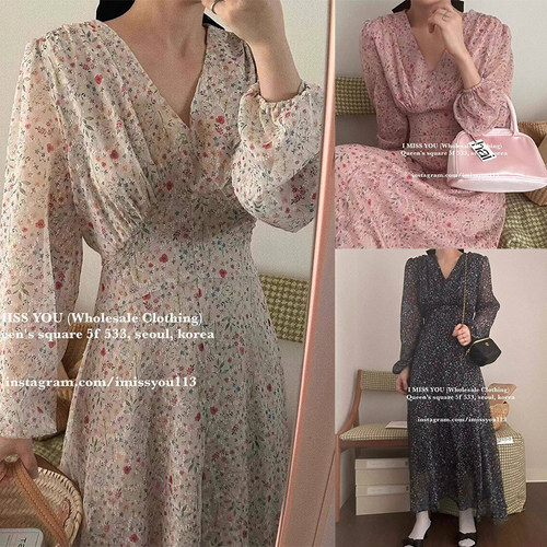 sale！偏爱碎花~夏韩国优雅显瘦甜美碎花v领收腰防晒连衣裙女