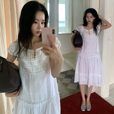 秒发！baby酱少女垂感吊带裙韩国26夏季新款花朵刺绣衬衫+连衣裙