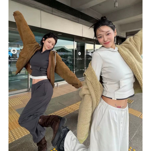 闭眼入春新款韩国GL*WNY松紧腰直筒长裤子显瘦纯色休闲裤女