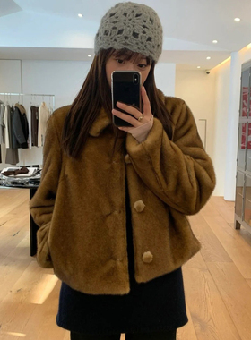 秒发！高级感韩国设计师25冬atelier *dition环保皮草短款大衣女