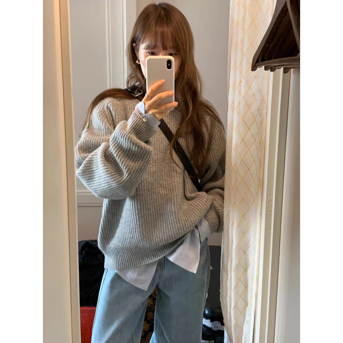 秒发！慵懒高级感套头毛衣25秋韩国OUNCE纯色圆领长袖针织上衣女