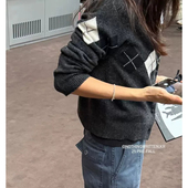 秒发 written圆领单排扣毛衣 ing 复古菱格羊毛针织开衫 韩国not