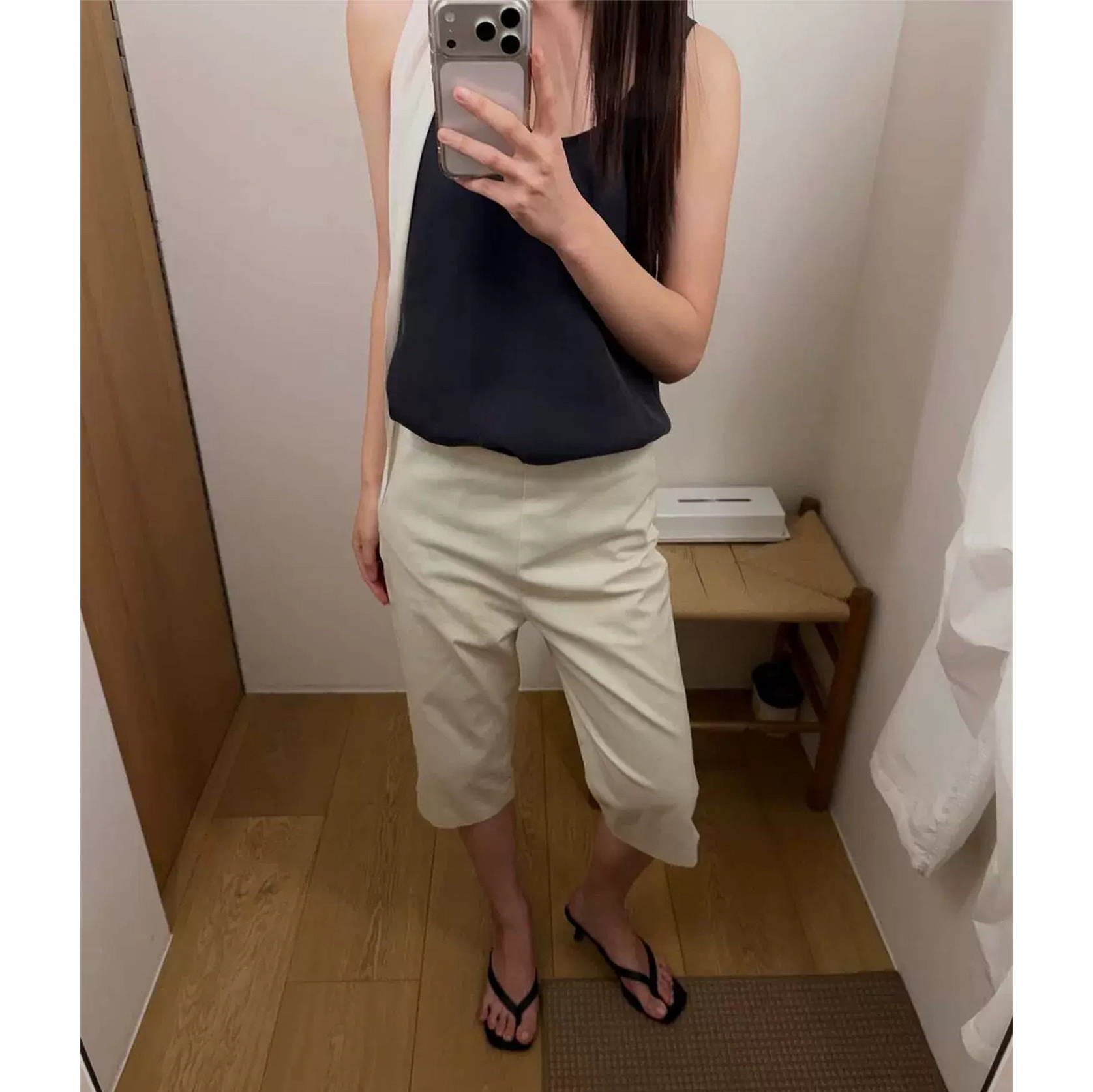现货！mono复古纯色开叉五分裤韩国设计师夏季亚麻铅笔七分裤女