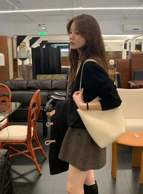 陆续！OUNCE撞色格子小香风短裤韩国25冬叠穿神器松紧腰宽松靴裤