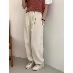 韩国egg鸡蛋家宽松休闲显瘦纯色松紧腰束脚裤 秒发 加绒休闲卫裤