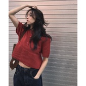 甜美半系扣针织衫 2025秋冬季 新款 秒发 韩国设计师短款 红色毛衣女