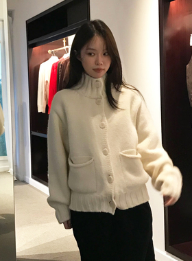 秒发！韩国设计师25秋冬not*ing written卷边口袋毛衣针织开衫女