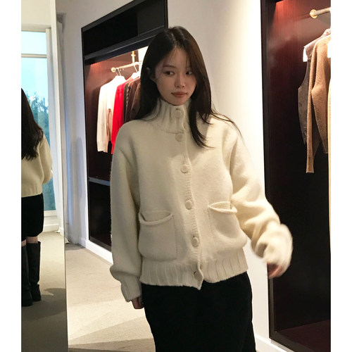 秒发！韩国设计师25秋冬not*ing written卷边口袋毛衣针织开衫女