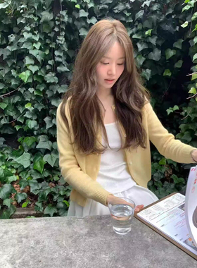 秒发！ounce纯色羊毛针织开衫韩国春新款温柔单排扣上衣外套女