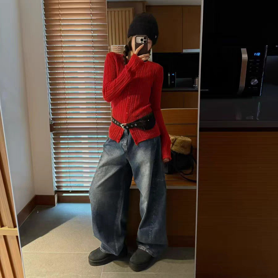 陆续！新年红色针织开衫2026春韩国修身显瘦坑条纹圆领长袖上衣女,女装/女士精品,毛针织衫,淘宝优惠券,粉丝福利购,淘宝优惠卷