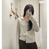 2026韩国设计师mo 秒发 美利奴羊毛开衫 a简约单排扣连帽毛衣女