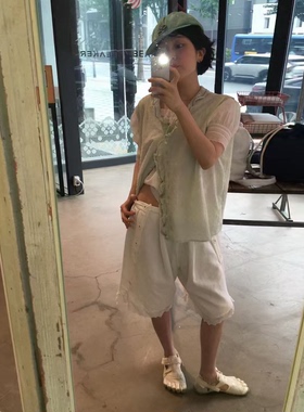 现货！viaplain蕾丝拼接五分裤韩国26夏新款高腰直筒白色短裤女