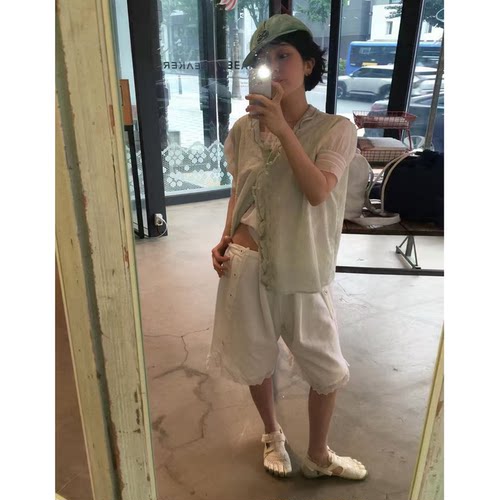 现货！viaplain蕾丝拼接五分裤韩国26夏季新款高腰直筒白色短裤女
