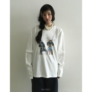 r印花长袖 秒发 chapt 韩国东大门by T恤上衣女 减龄学院风春新品