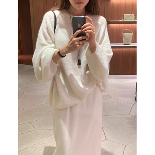 25冬韩国纯色落肩袖 羊毛针织衫 马海毛毛衣 OUNCE软糯灯笼袖 秒发