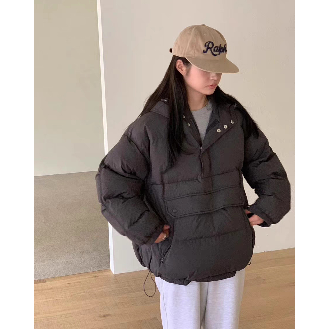 秒发!设计师款25秋冬韩国ga*rielle气质连帽新国标90鸭绒羽绒服