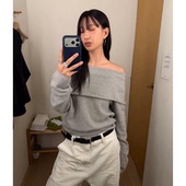 现货 上衣女 针织衫 韩系纯欲风韩国2026新款 monoha显瘦一字肩长袖