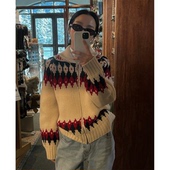 st羊毛针织开衫 秒发 baby酱复古拼色印花毛衣韩国2026早春dear