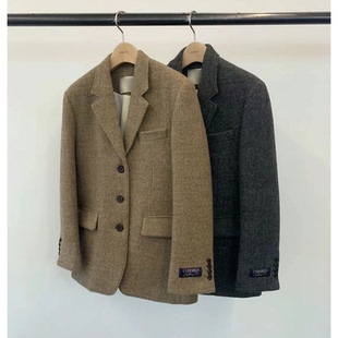 rson羊毛呢大衣女 外套2025冬韩国设计师und 秒发 人字纹廓形西装