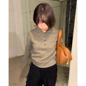 polo领混色毛衣2025年冬韩国smooth 秒发 经典 ood套头针织上衣女