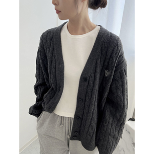 针织毛衣开衫 现货 韩国东大门复古简约麻花纯色修身 新款 2026春季