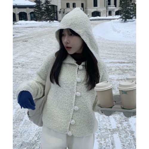 现货！慵懒范韩国HOWUS秋冬季宽松显瘦纯色连帽毛衣针织衫外套女
