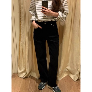 女 2025冬韩国气质高腰显瘦黑色直筒长裤 秒发 OUNCE灯芯绒休闲裤
