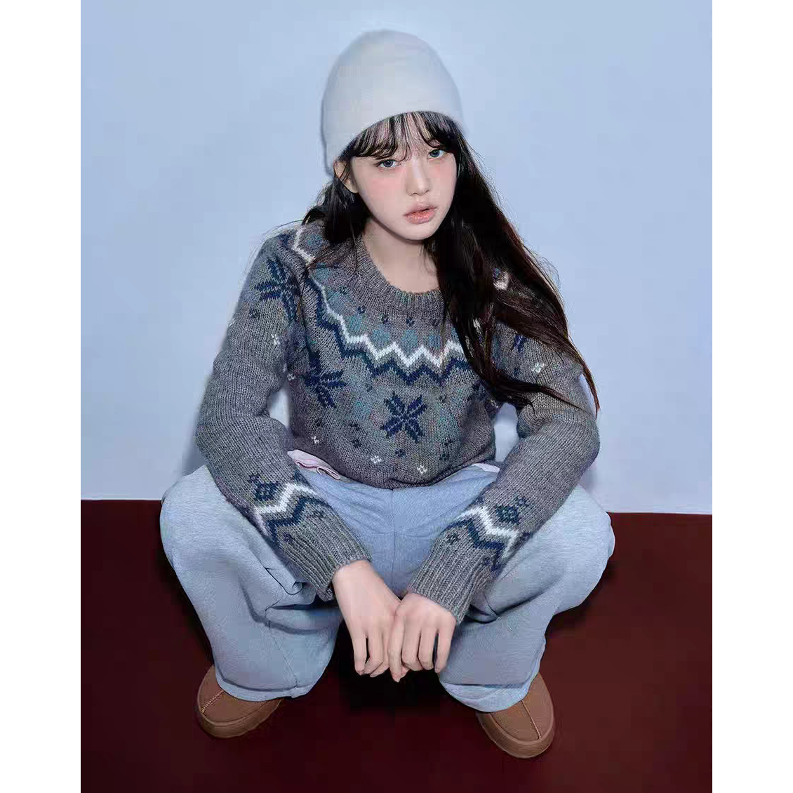 秒发！张元英同款提花毛衣韩国25冬新款复古费尔岛圆领针织上衣女,女装/女士精品,毛针织衫,淘宝优惠券,粉丝福利购,淘宝优惠卷